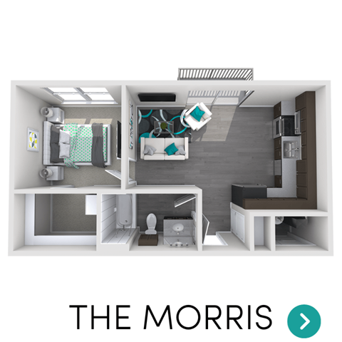 Floor plan for 1 bed, 1 bath, 766 sqft